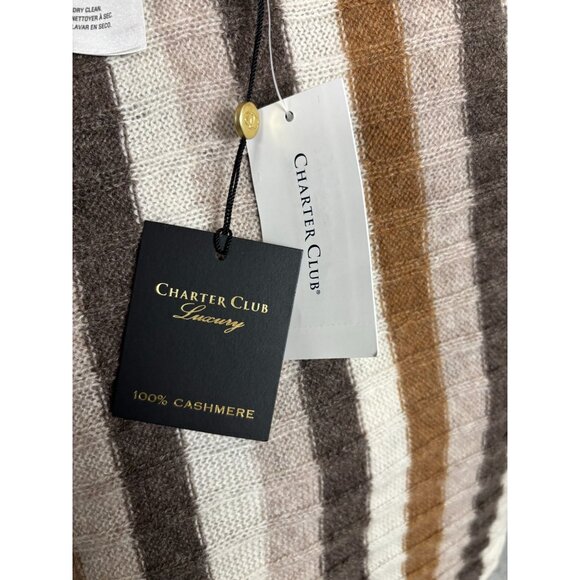 Charter Club Luxury 100% Cashmere Striped Scarf Brown/White/Beige One Size NWT's - Picture 4 of 6